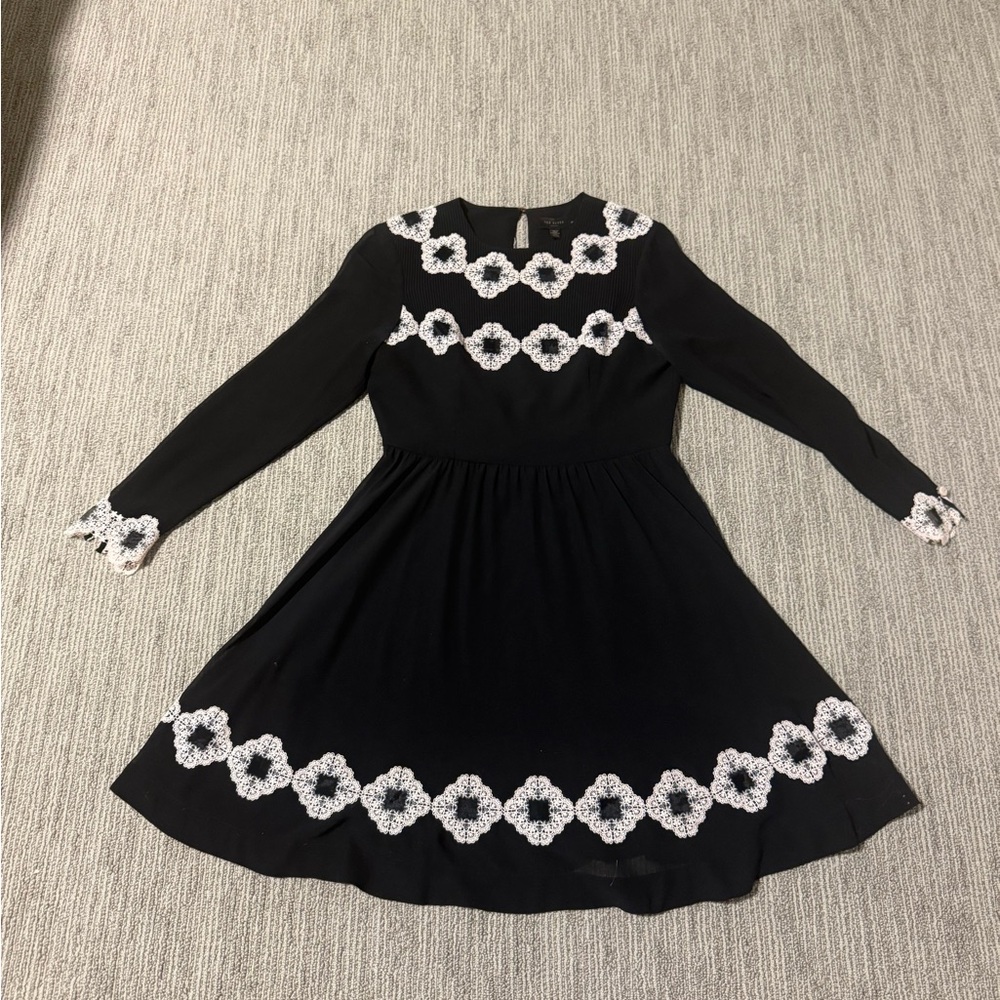 Ted Baker Elegant Black Dress with White Floral Accents